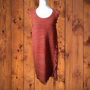 Holding Horses Medium Sleeveless Red Tan Sweater Knit Fringe Dress Boho Western